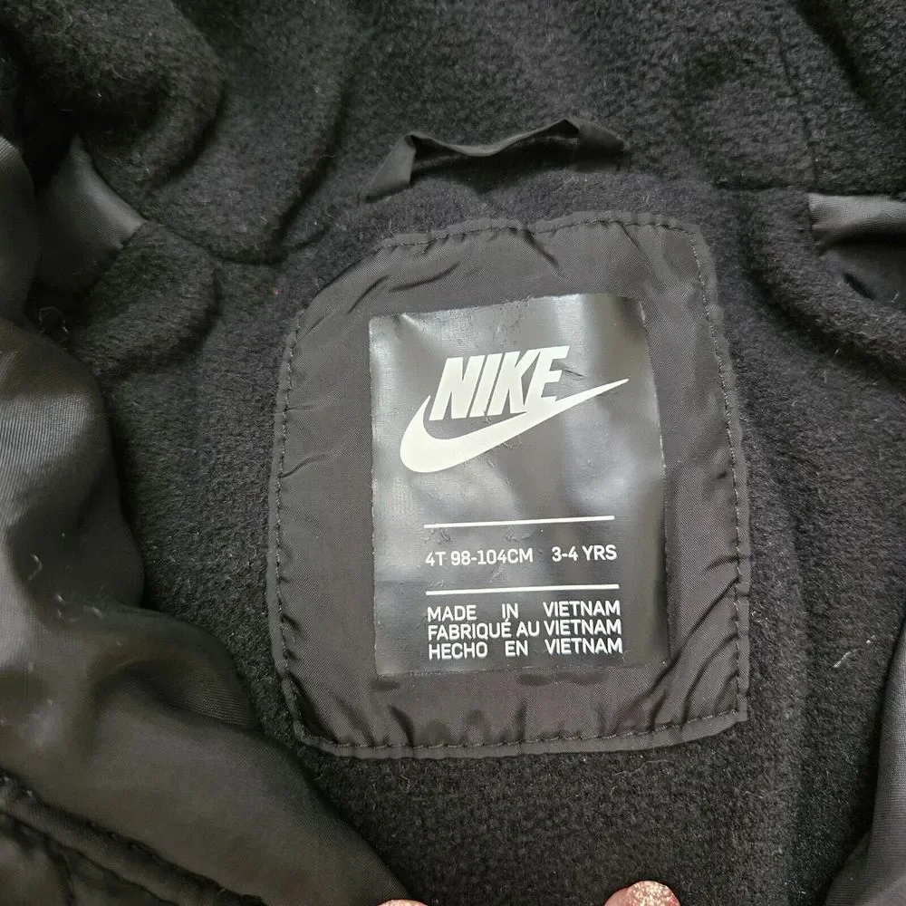 Nike Unisex Sz 3-4yrs Black & White‎ Puffer Hooded Zip Up Jacket Pockets